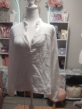 J. Crew White Gauze Henley Tunic